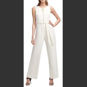 DKNY Logo Sleveless White Jumpsuit
